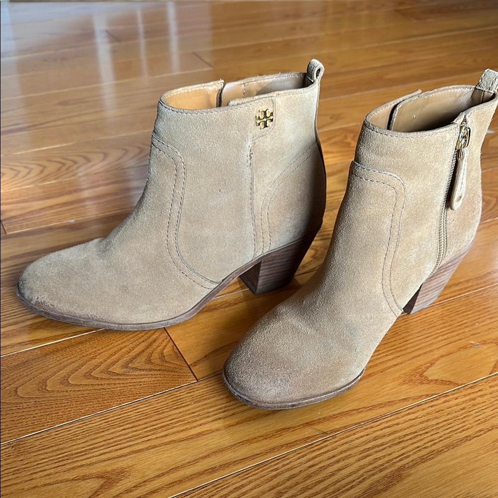 Tory Burch Beige Suede Ankle Booties